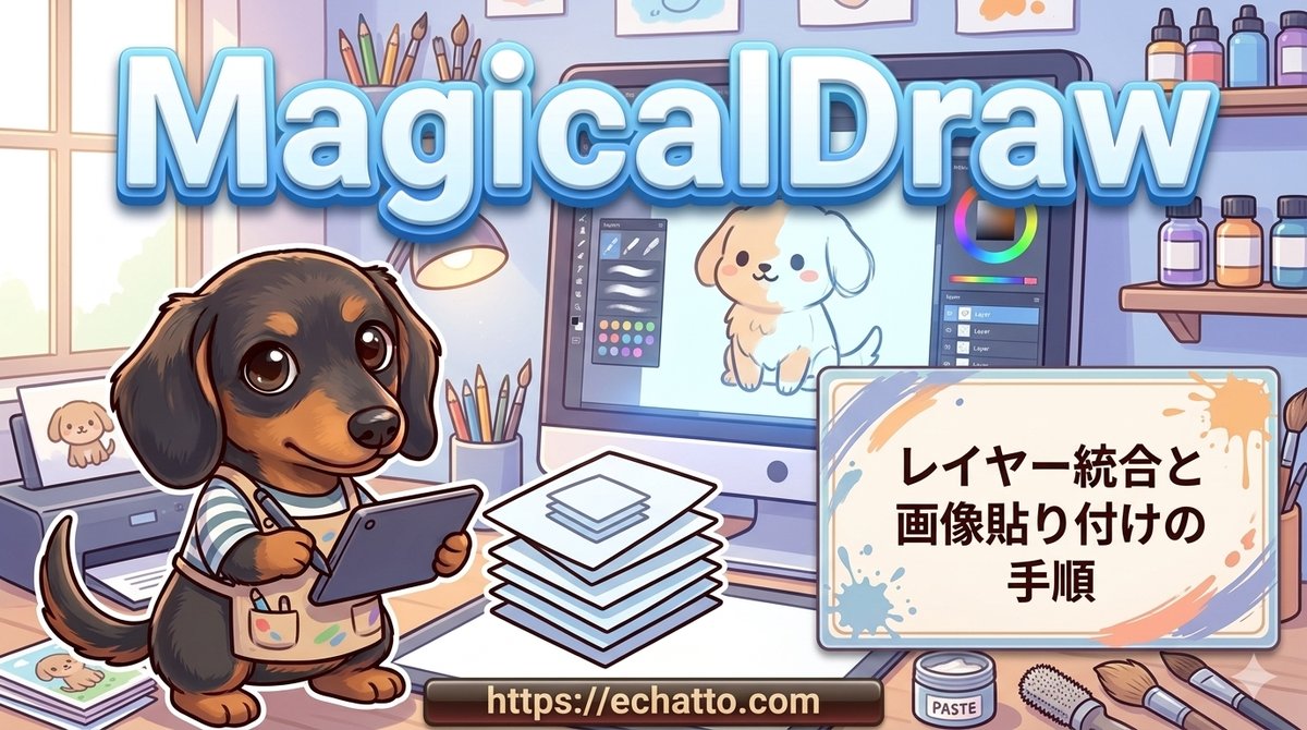 MagicalDrawのレイヤー統合と画像貼り付けの手順