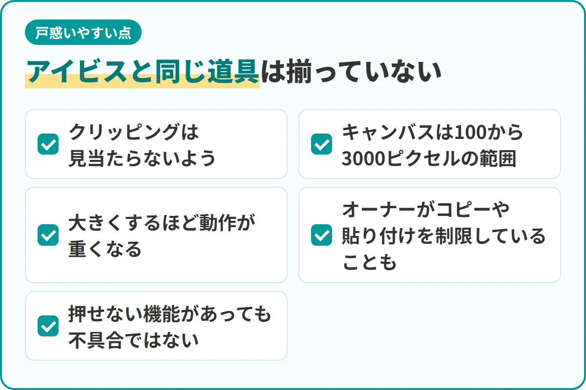 アイビスと同じ道具は揃っていない