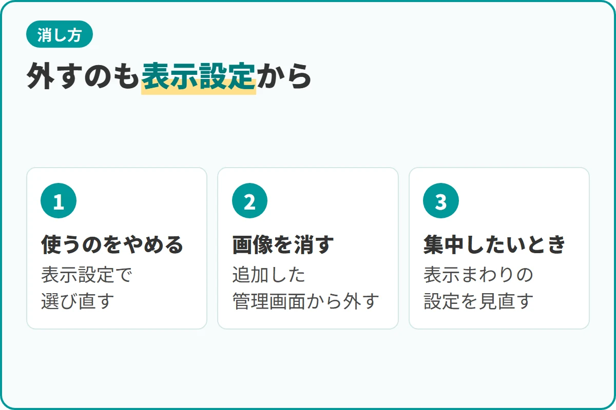 外すのも表示設定から